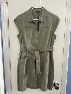 Hunter & Brown Sage Cap Sleeve Twill Belted Utility Mini Dress